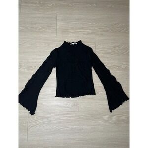 Goth Whimsigoth Grunge Bell Sleeve Asymmetrical Mock Neck Sweater Ruffle Women S